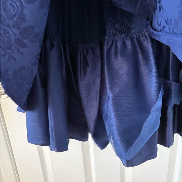 Vintage 90s Notorious Blue Floral Jacquard Cocktail Dress Size 5 Bow - Picture 7 of 11